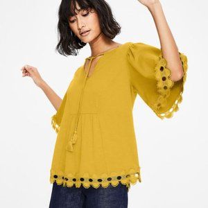 NWT Boden Yellow V-Neck Ayla Jersey Top Tassels